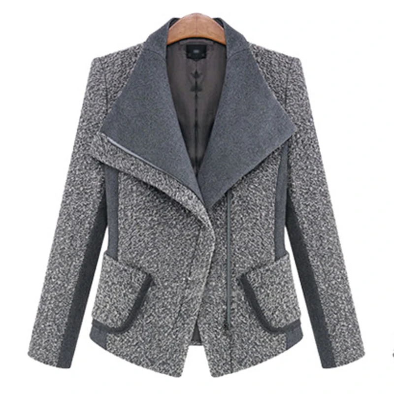 Femmes Turn En Wool Cachemire Coat Pardessus Woolen Collar De À Laine Glissière Coat Slim down Printemps Manteau Femininos grey Gros Black Longues Fermetures Manches XxrxB8Iq