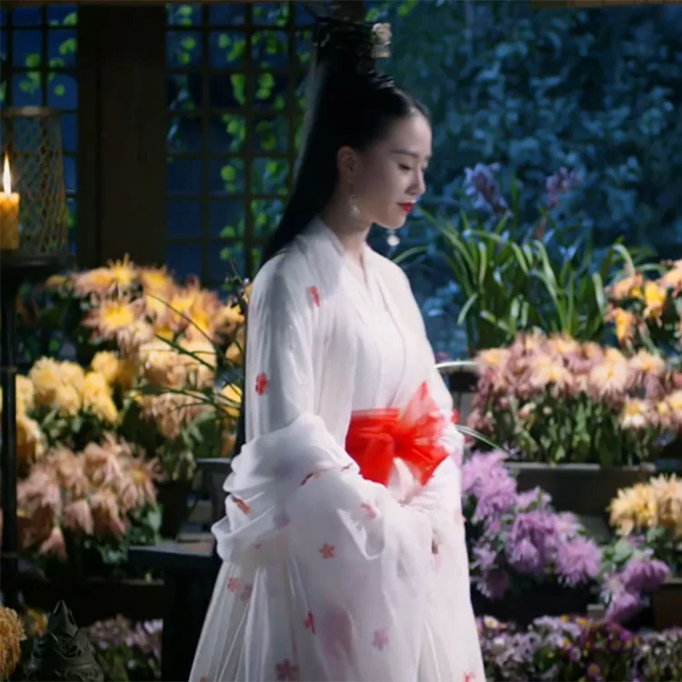 Фэн Цин Чэнь белый костюм феи с красными цветами Hanfu новейшая телевизионная игра