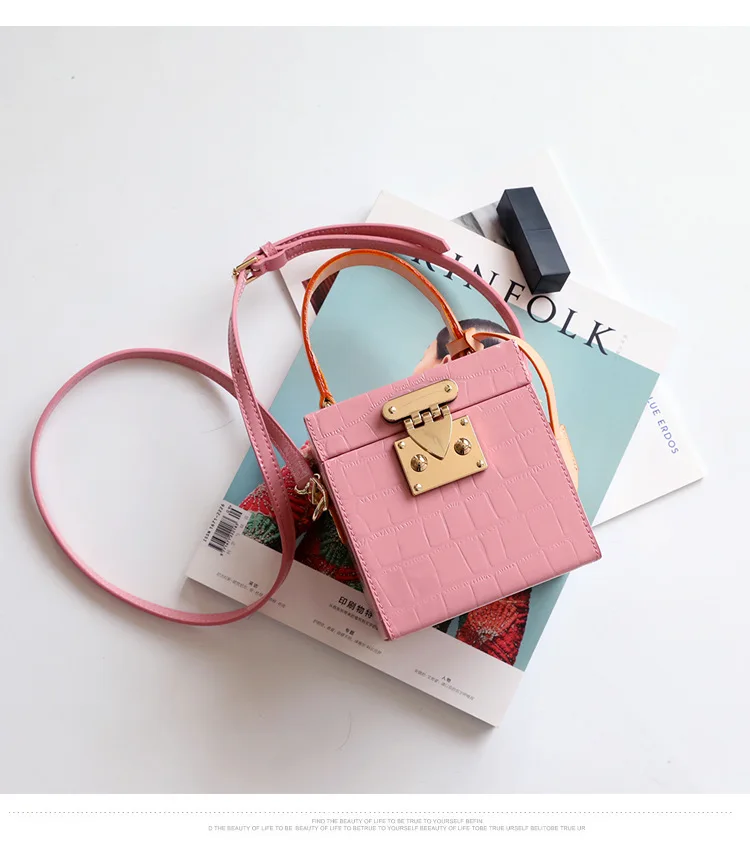 New Mini Hit Color Box Handbag Women Small Square Leather Shoulder Bag Female Candy Color Lock Box Bags