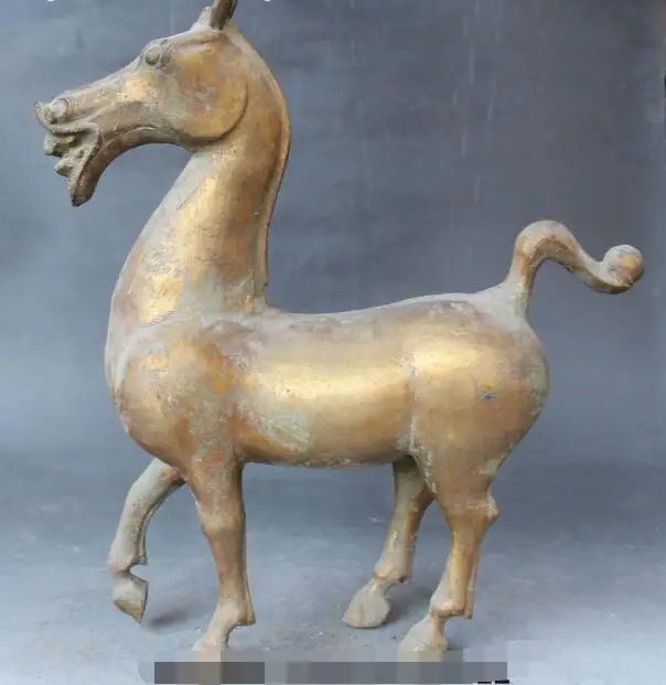 

S3262 16" Old Chinese Palace Bronze Gilt 12 Zodiac Year Tang Horse Statue Sculpture