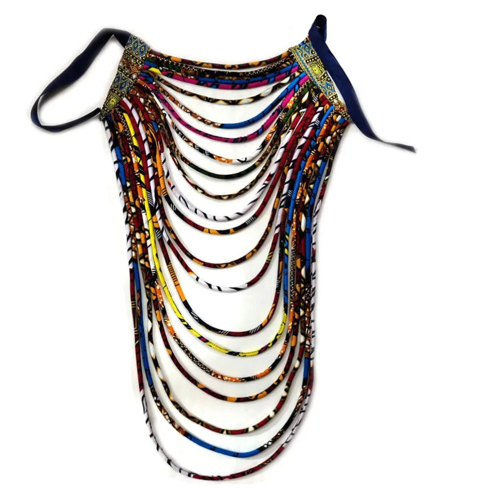 African wax fabric necklace dashiki Ankara necklace colorful rope traditional women jewelry (6)