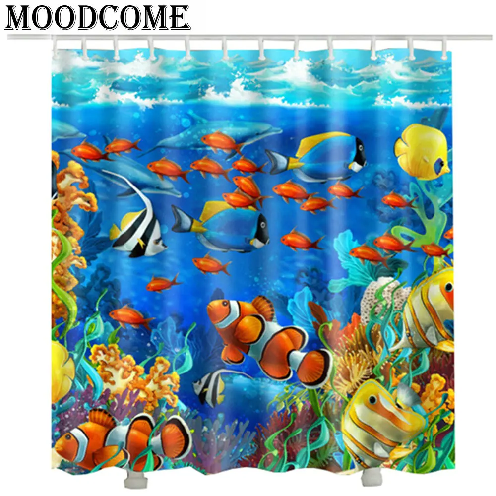 Buy shower curtain fishes bathroom underwater world