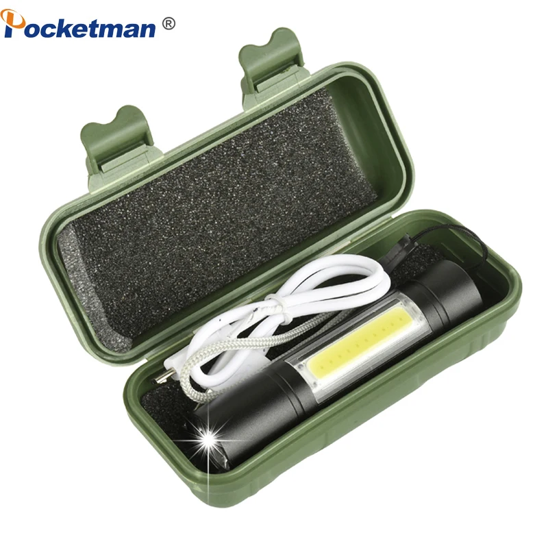 Светодиодный мини фонарик 3800 люмен встроенный Перезаряжаемый USB 14500 Q5 + COB 3 режима