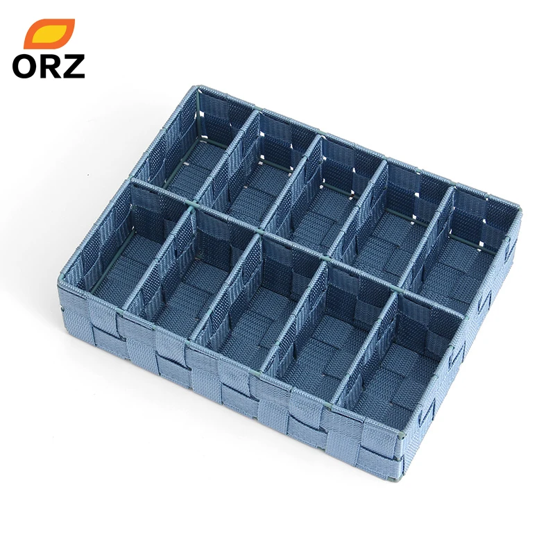 

ORZ 10 Compartments Storage Basket Home Closet Wardrobe Storage Bin Woven Nylon Strips Tie Socks Underware Drawer Organizer Box