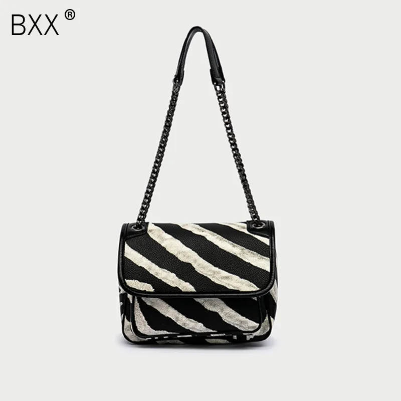 

[BXX] 2019 Spring Summer Woman New Personality Black Color Single Strap Zebra Pattern Messenger Bag All Match LM166