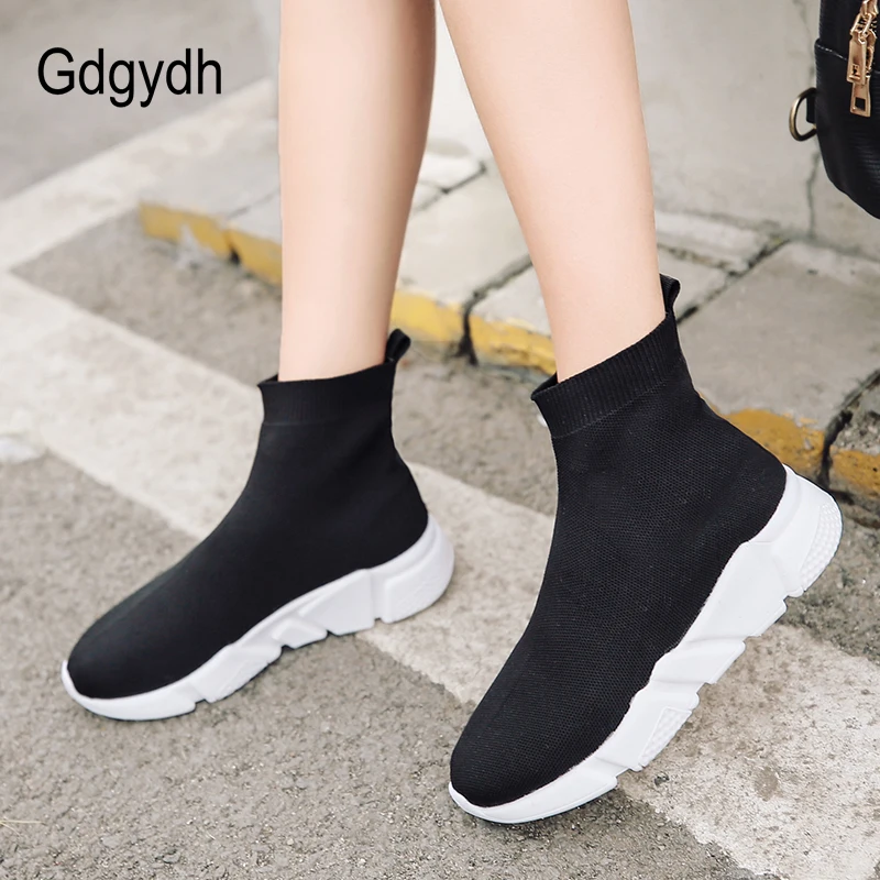 

Gdgydh 2018 New Spring Autumn Women Vulcanize Shoes Slip On Stretch Fabric Black Sneakers Platform Heels Ladies Casual Shoes