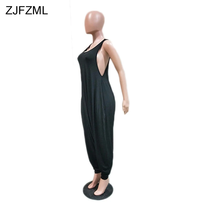 ZJFZML Sexy Rompers Womens Jumpsuit Summer 2018 Sleeveless One Piece Long Pants Overalls O-Neck Casual Loose Harem Jumpsuits