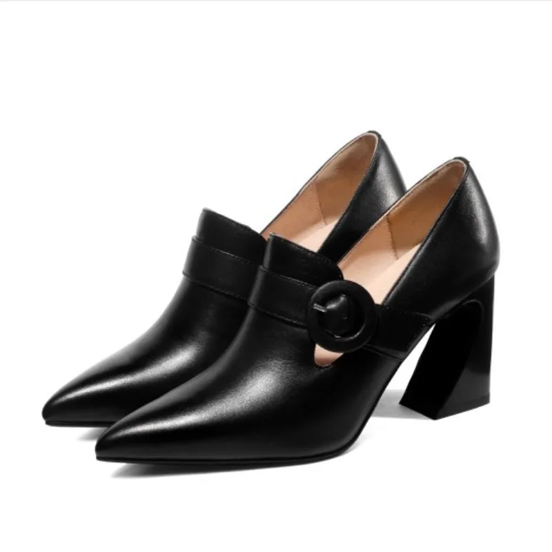 

2019 spring and autumn thick with high heel British retro casual thick with high heel women's shoes black ljj 0324