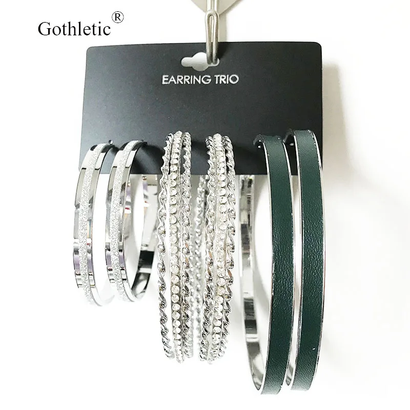 Gothletic 80 мм большие серьги-кольца 3prs/набор бархатные стразы, инкрустированные круглые серьги для женщин Brincos модные ювелирные изделия - Окраска металла: H