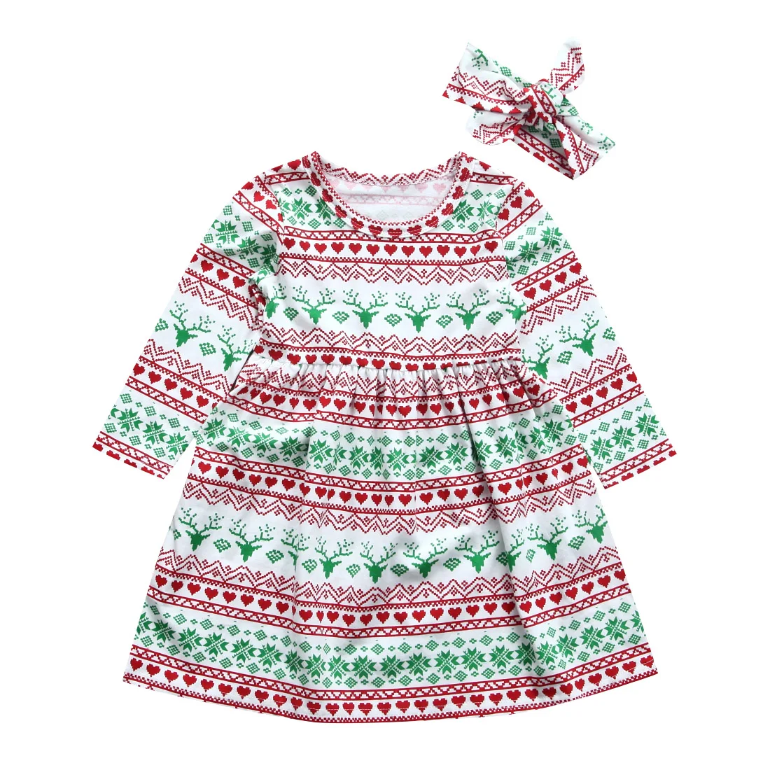 2 шт. рождественское платье для малышей для маленьких девочек Рождественский костюм платье-пачка с длинными рукавами повязки; одежда