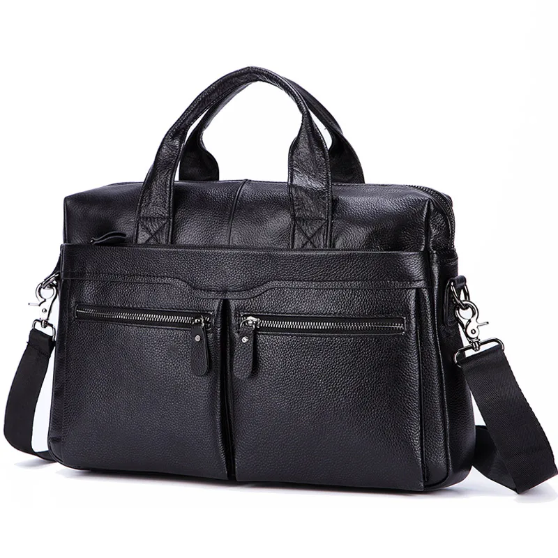 Black Men Genuine Leather Handbags Large Leather 15