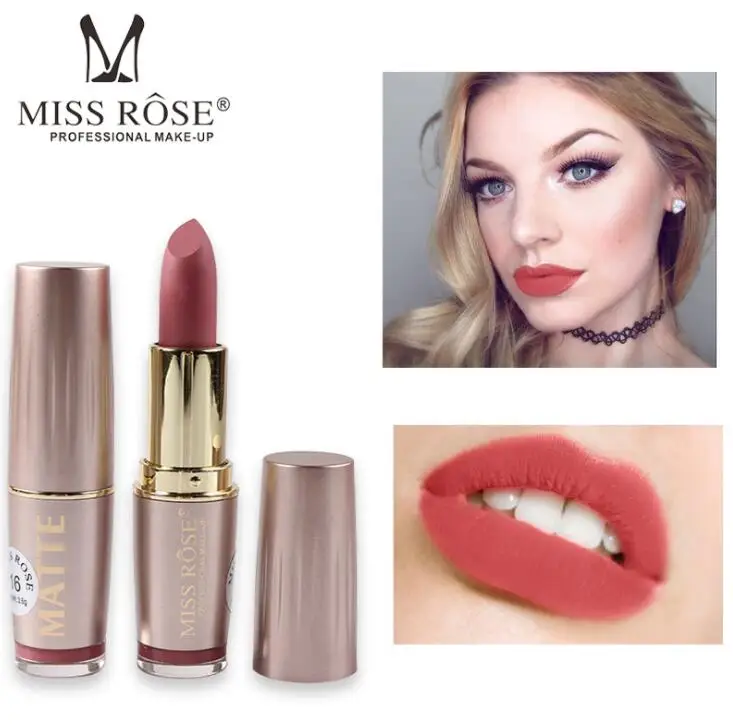 

MISS ROSE 3.6g Lipstick Matt Waterproof Long Lasting Lipsticks Pigmented Cosmetic Waterproof Make up Maquillajes Para Mujer