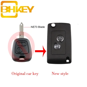 

BHKEY 2 Buttons Modified Flip Folding Car Key Case Blank Shell For Peugeot 106 206 306 307 406 NE73 Blade Car key Shell Fob