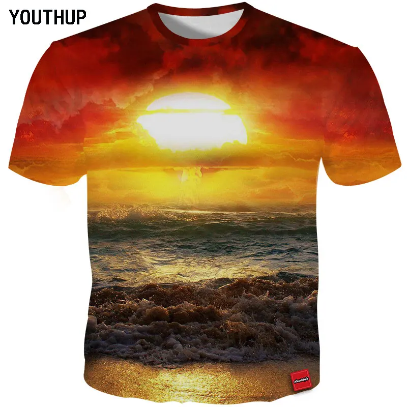 

YOUTHUP 2018 New Design Men T Shirts Tees 3D Print Sunset Waves Short Sleeve O-Neck Men Summer Tops Streetwear Plus Size Tees
