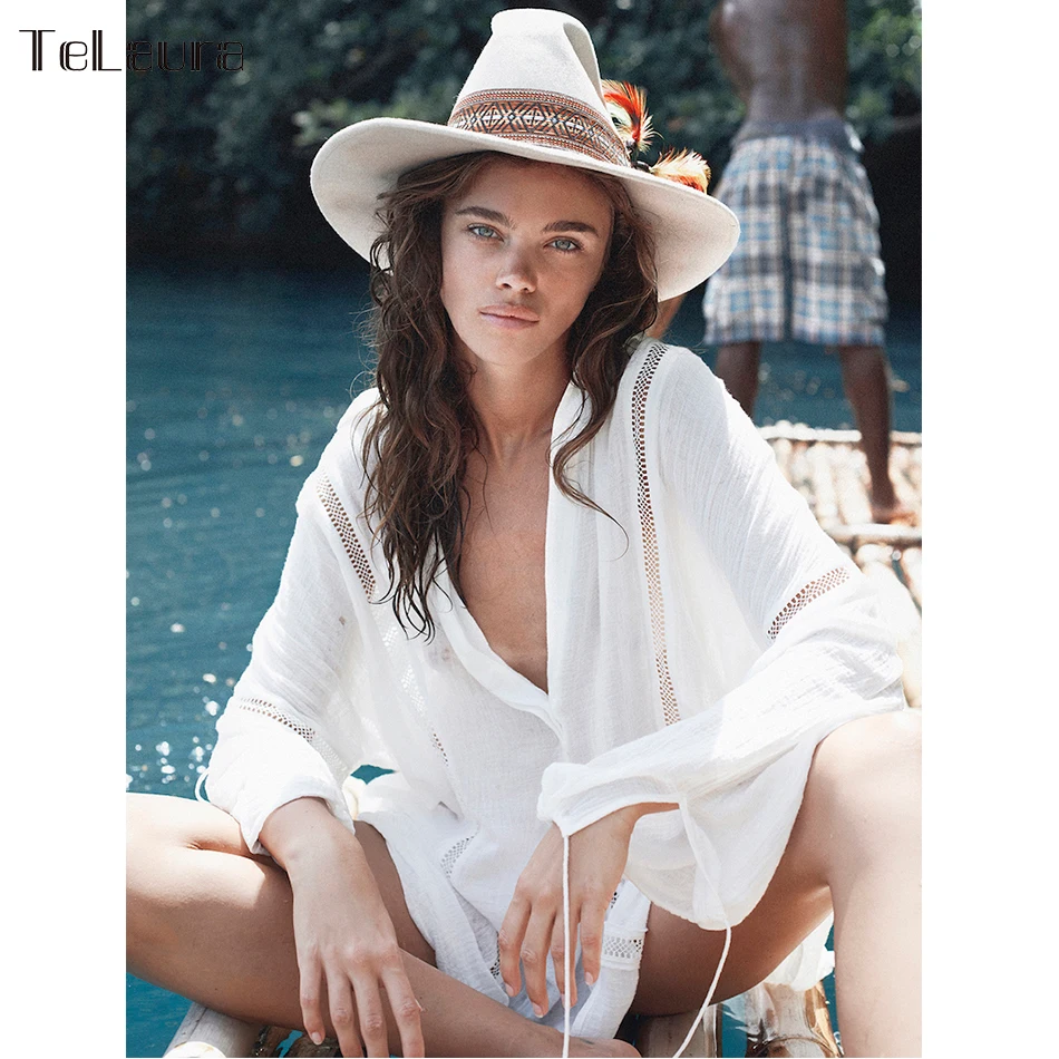 

2019 Beach Cover Up Lace Hollow Crochet Swimsuit Beach Dress Women Bikini Summer Ladies Cover-Ups Bathing Suit Beach Wear Tunic