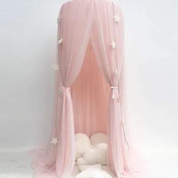 

Mosquito Net Door Bed Canopy Round Dome Pink Gray Princess Bed Play Tent Room Decoration For Baby Kids Bedcover Bedding Cotton