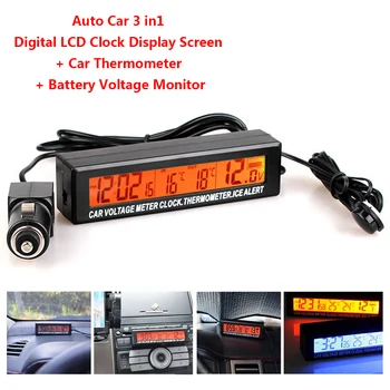 

Factory Outlet Digital Car Thermometer Battery Voltage Monitor 3 in 1 Auto Thermometer Voltmeter LCD Clock Car Cigarette Socket
