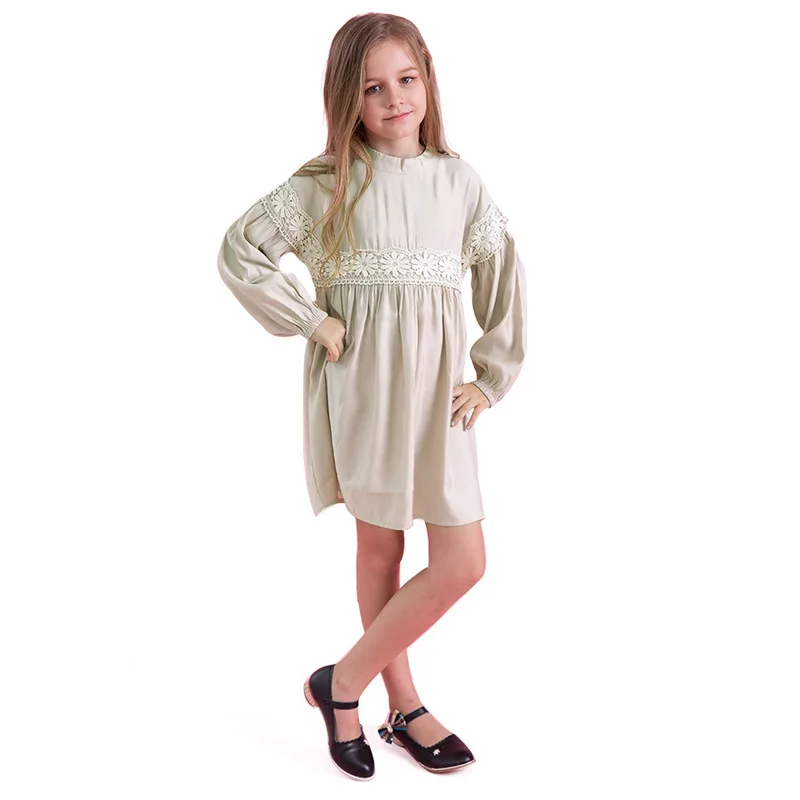 Хлопковое кружевное платье с длинными рукавами для девочек 10-12 лет, осенне-зимняя одежда принцессы для детей