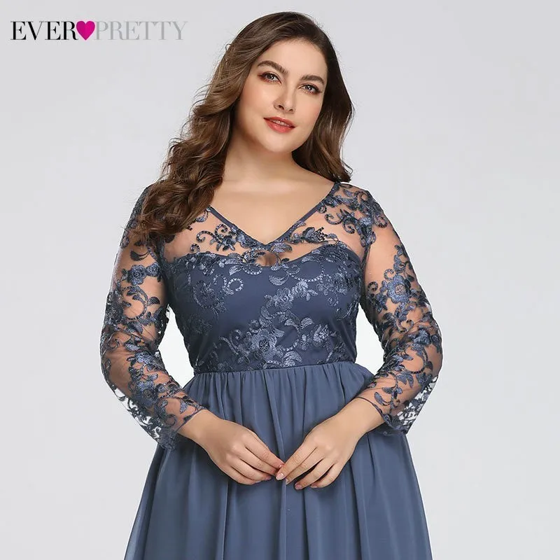 Plus Size Evening Dresses Long Ever Pretty New Dusty Blue Sleeveless V-neck Cheap Summer Formal Gowns Robe Soiree Dubai