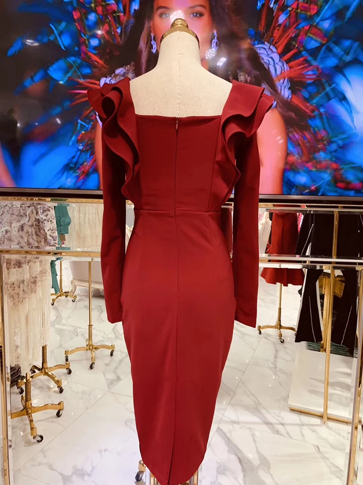 HIGH STREET Новая мода взлетно-посадочной полосы дизайнерские вечерние платье Для женщин квадратный воротник двубортный футляр