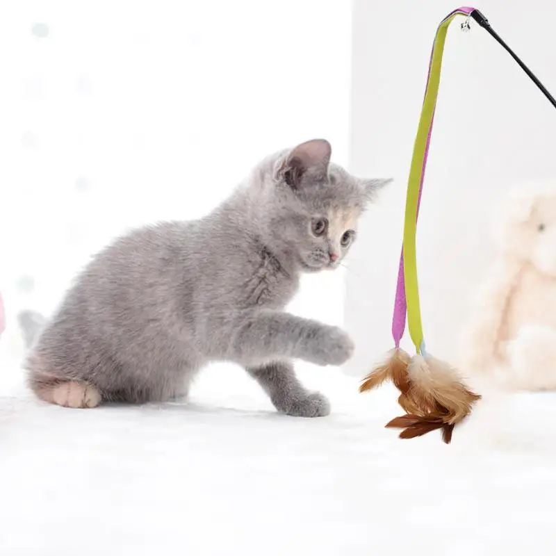 Забавная полоса ткани перо кошка палочка Прорезыватель палочка игровой стержень интерактивная игрушка