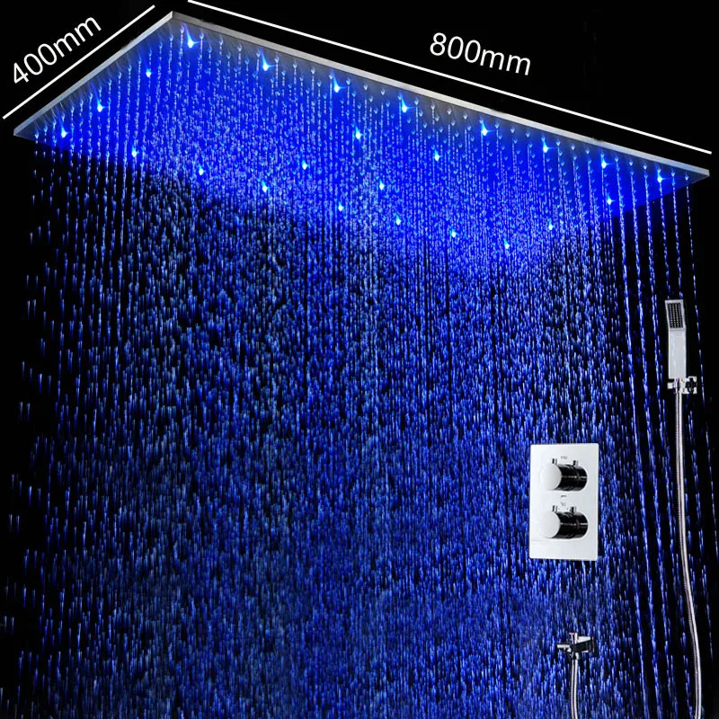 Набор для ванны и душа, потолочный светодиодный дождевой системы, термостатический смеситель, душевой набор 400*800 мм