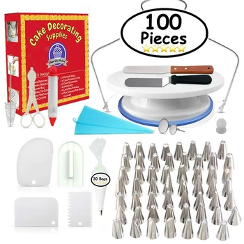 

100PCs/Set Fondant Cake Decorating Cutter Tools Mold Cookies Full Set Mold Cake Turntable Decorating Kitchen Baking Accessories