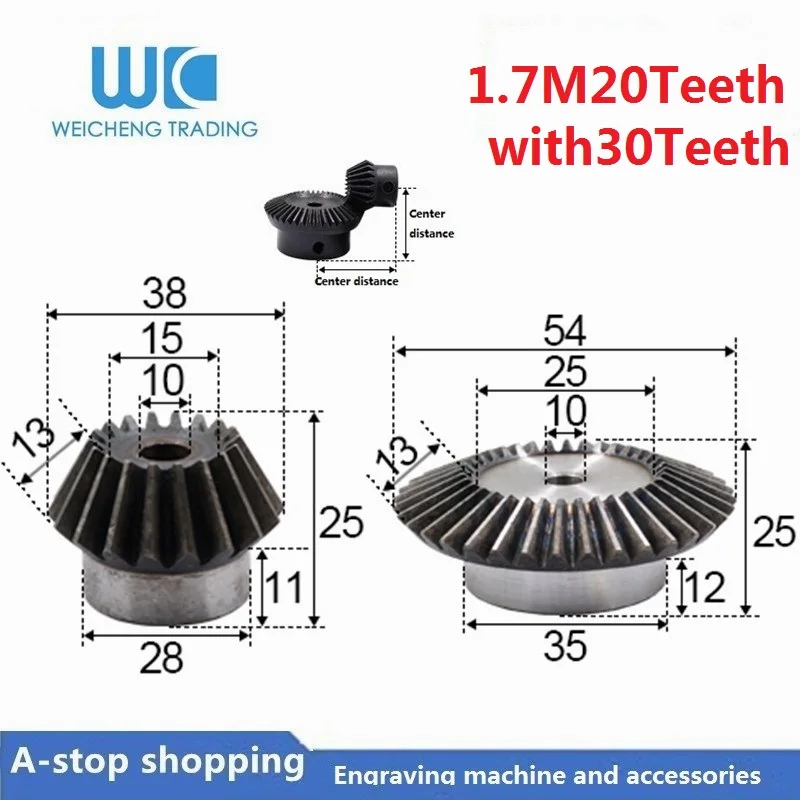 

2pcs 1:1.5 Bevel Gear 1.7 Modulus 20 Teeth + 30 teeth Inner Hole 10mm 90 Degree Drive Commutation Steel Gears Steel Gears