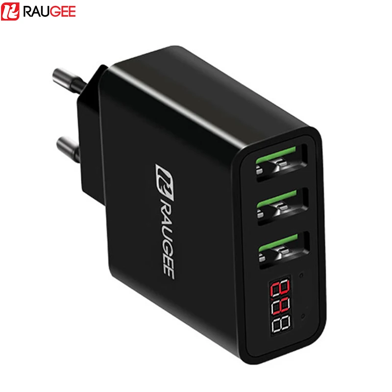

Raugee 3 Port USB Universal LED Display Quick Charger 2.4A EU Plug Travel Wall Charger Adapter For iPhone Samsung Xiaomi Huawei