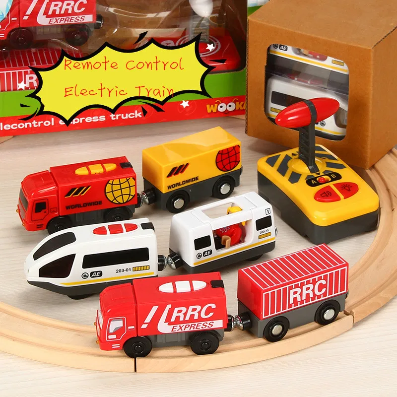 

EDWONE Magnetic Remote Control Electric Locomotive Compatible Brio new Track CHR RRC Express Truck Gift for Kids 4 Design