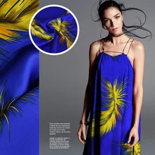 Европейский и американский высокого класса на заказ глубокий синий шелк печать половина юбка платье DIY рубашка платье ручной работы ткань