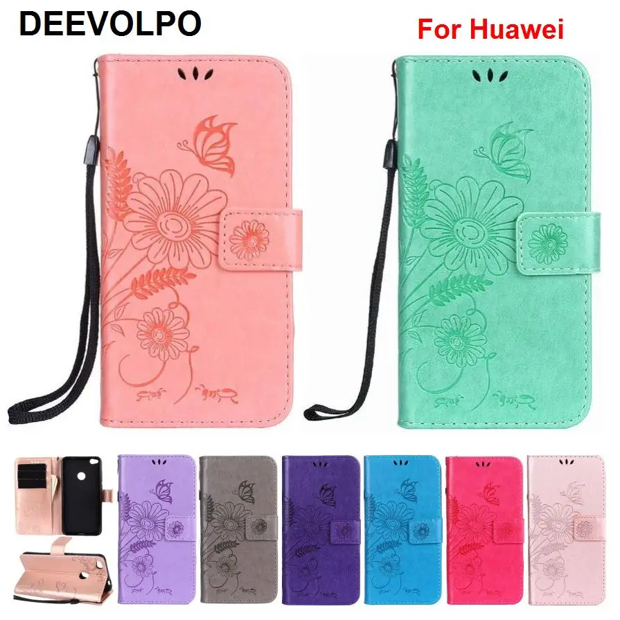 

DEEVOLPO Flowers Embossing Leather Case Fundas For Huawei P8 Mini 2017 P10 P9 Mini VTR-AL00 WAS-TL10 VNS-TL00 Phone Bags DP04F