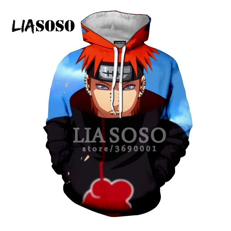 LIASOSO 3D принт для женщин мужчин японского аниме Наруто Боль Акацуки толстовки с капюшоном кофты пуловер Harajuku повседневные топы X2316
