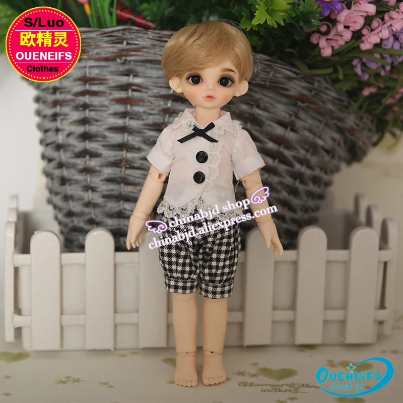 Одежда для кукол BJD SD 1/6 оранжевая футболка и черная клетчатая юбка девочек или