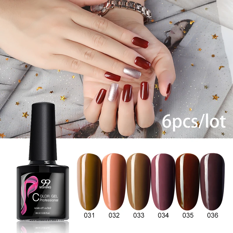 

Mshing99 8ml Nail Gel Polish Coffee Color series 31-36Color Soak-off UV LED lamp Gel Varnish Semi Permanent Nail Lacquer
