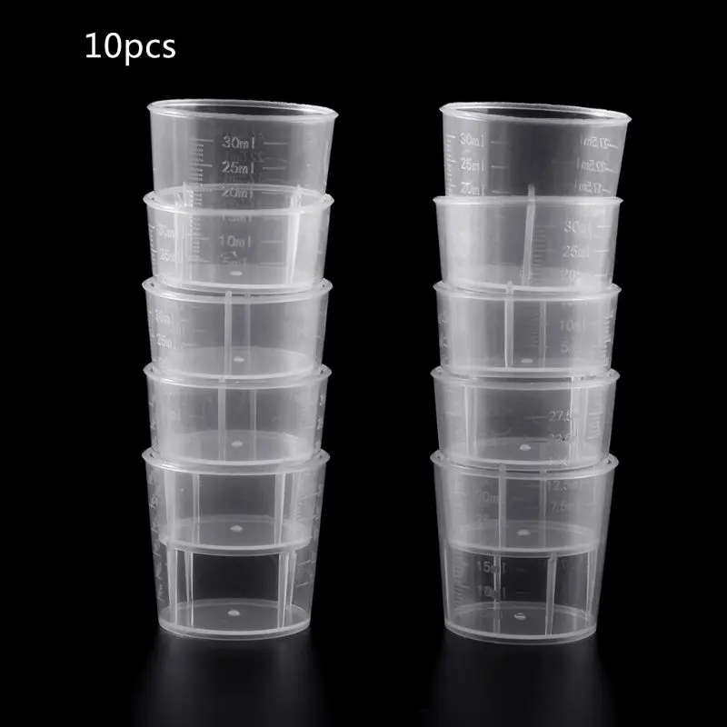10 шт. лабораторные бутылки лабораторный тест измерения 30 мл контейнер чашки с крышкой Пластиковые мерные стаканчики для жидкости
