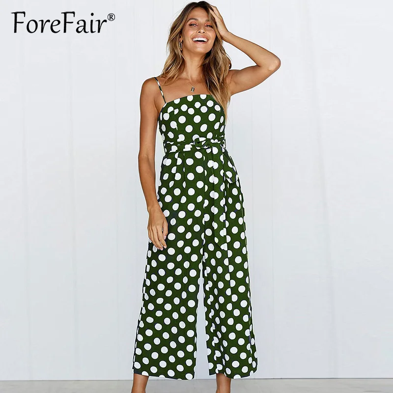 Женский комбинезон в горошек Forefair тканый без бретелек с поясом широкие брюки на