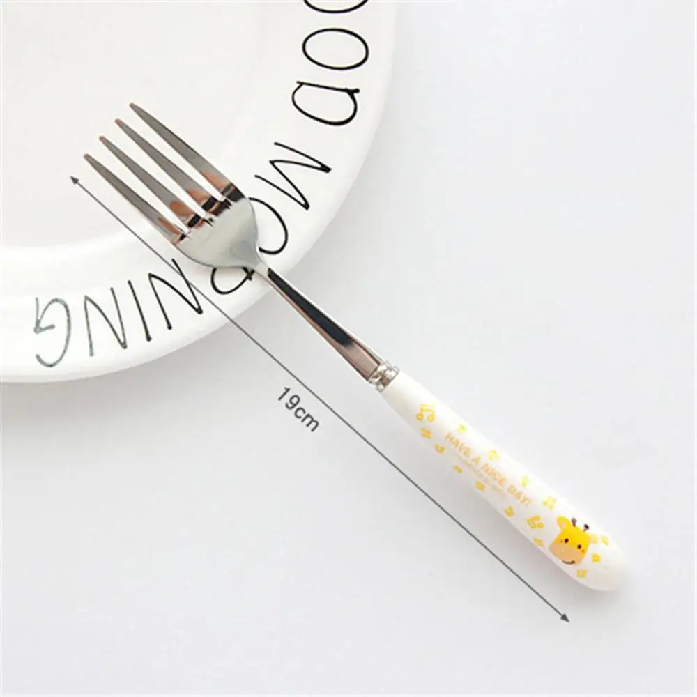 Stainless Steel Spoon Fork Cartoon Animal Printing Fruit Fork Party Cake Salad Vegetable Forks Children Dinnerware Cutlery - Цвет: 19cm