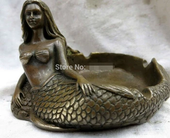 

free shipping China copper brass Mermaid Ashtray NAUTICAL DECOR Decor Statue Figure