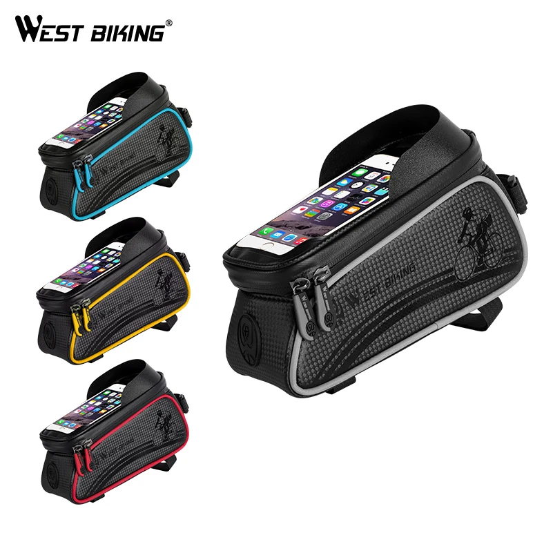 West biking водонепроницаемые велосипедные сумки руль MTB велосипедные сумки на багажник передняя рамка сенсорный экран аксессуары для мобильного телефона корзина для велосипеда