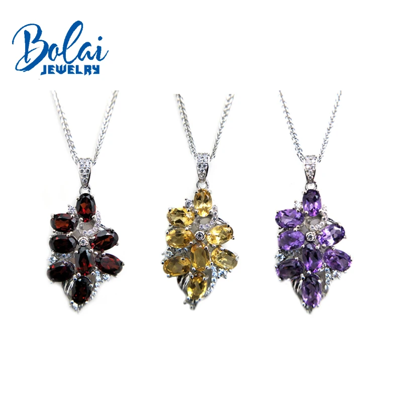 

Bolaijewelry,classic pendant necklace natural garnet for citrine for amethyst fine jewelry for women anniversary party best gift