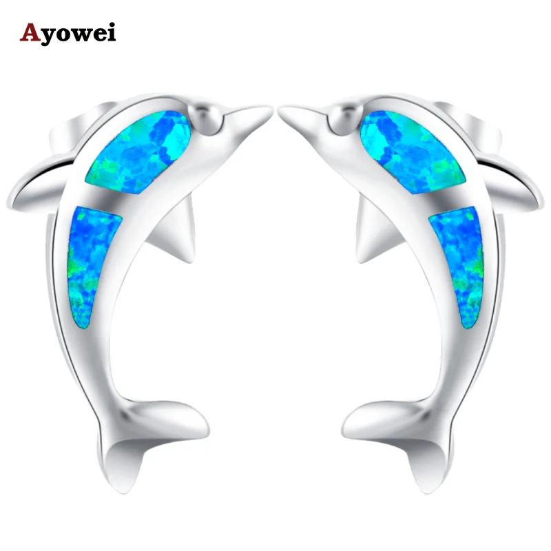 

Ayowei Animal Dolphin Design 925 Silver Fashion Jewelry Blue Fire Opal Black Friday Stud Earrings for Girls OE606A