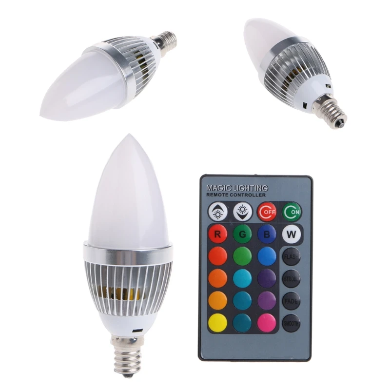 E12 E14 3W RGB Светодиодный светильник 15 цветов лампа для свечи с дистанционным