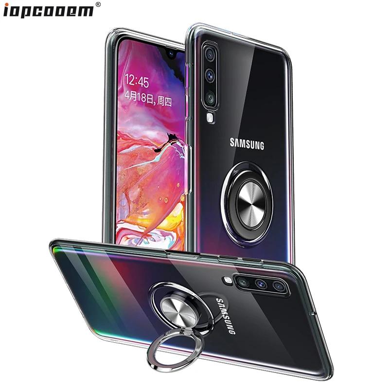 Для Samsung Galaxy A7 2018 прозрачный чехол с кольцом для пальцев магнетизм держатель