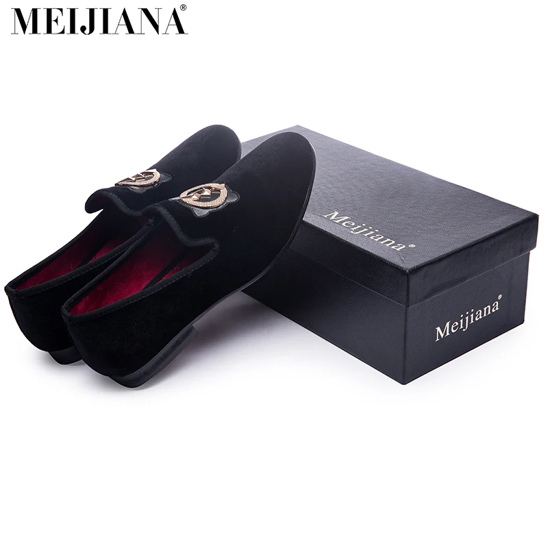 Men Black Velvet Shoes Gold Lightning Sign Men Loa...