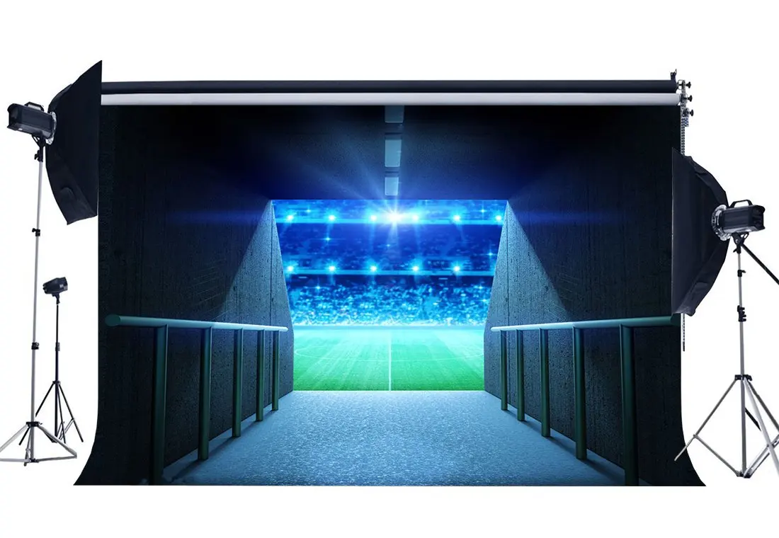 

Football Field Backdrop Stadium Approach Gate School Game Backdrops Bokeh Stage Lights Green Background
