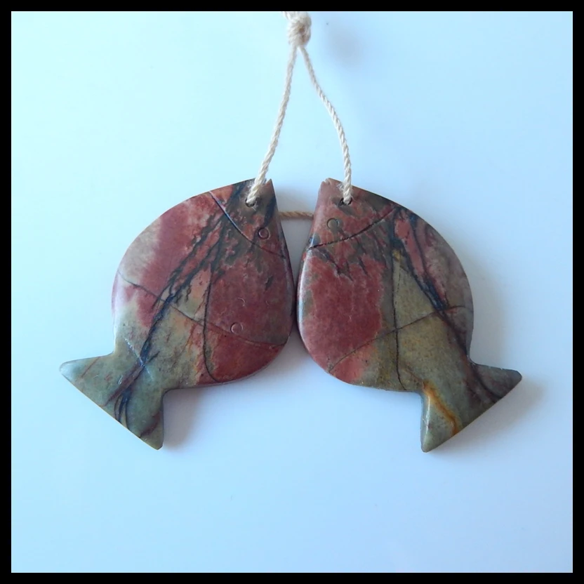 

Natural Multi-Color Picasso jasper Carved fish fashion women Earring Bead,35x23x4mm,9.2g
