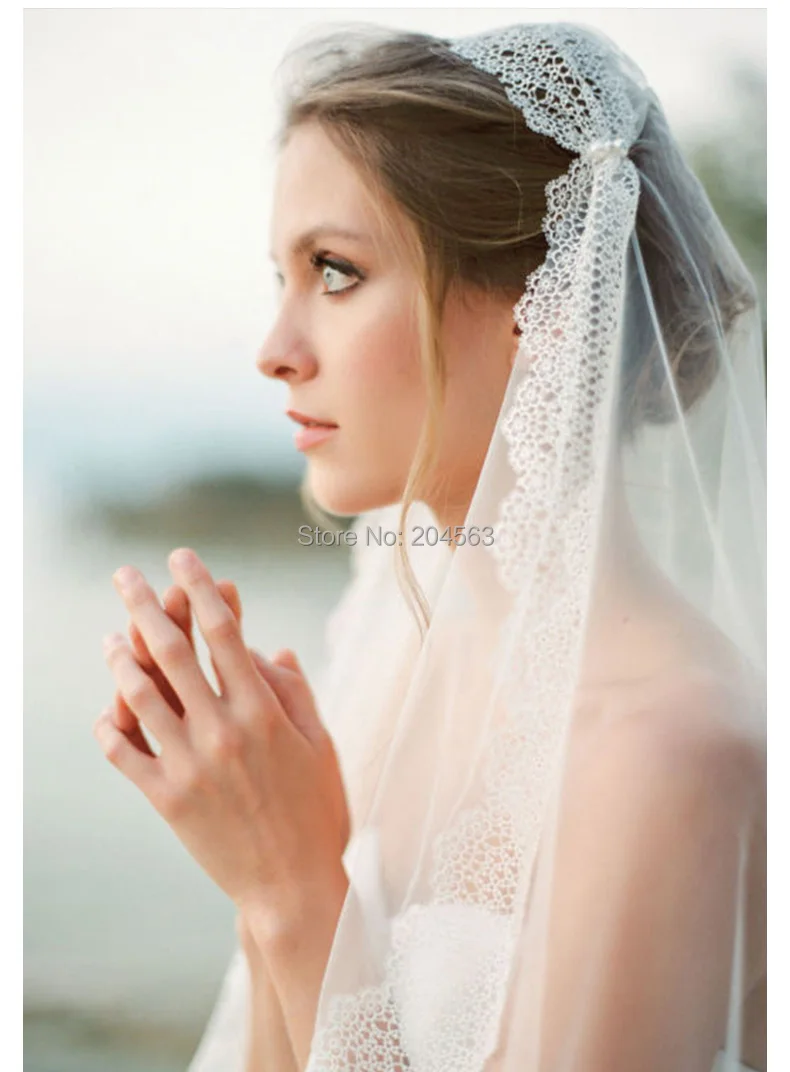 

One-Layer Veil Wedding Veil Tulle Lace Bridal Veil for Bride with Pearls