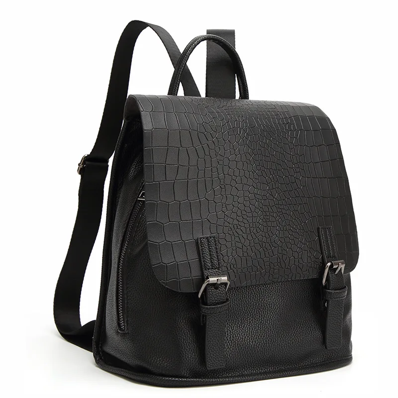 

Women's Travel Backpack High Quality PU Leather Crocodile Pattern School Bags for Teenagers Girls Wearable Backpack-cover Pocket