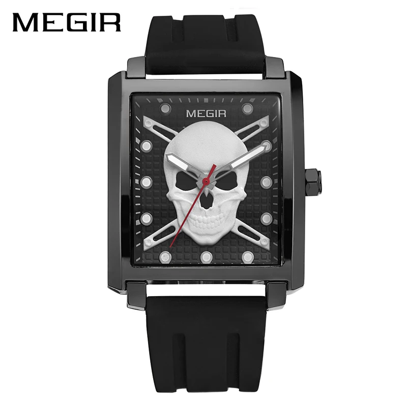 

Megir Mens Watches Top Luxury Brand Skull Men Black Sports Watch Clock Male Wristwatch Megir Watch Relogio Masculino 2017 Saat
